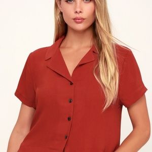Lulu's Burnt Orange Button Up Crop Top